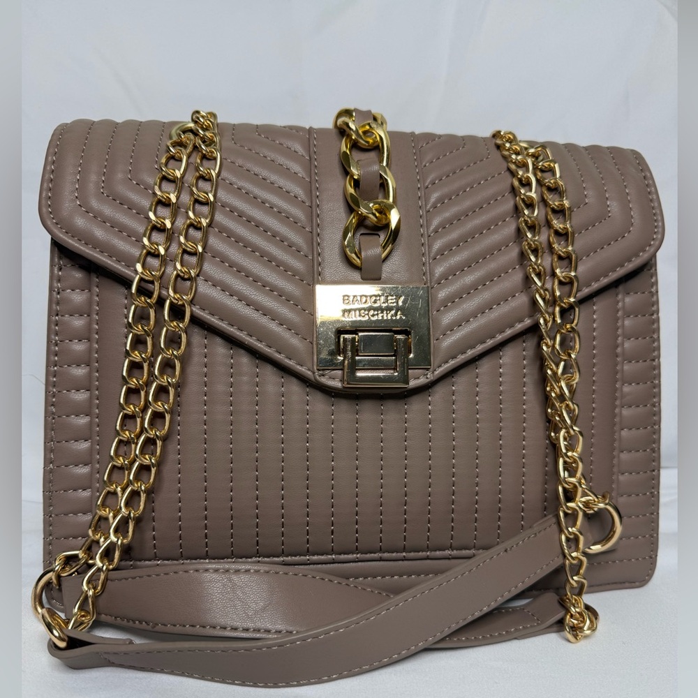 Badgley Mischka Quilted Taupe Envelope Shoulder Bag